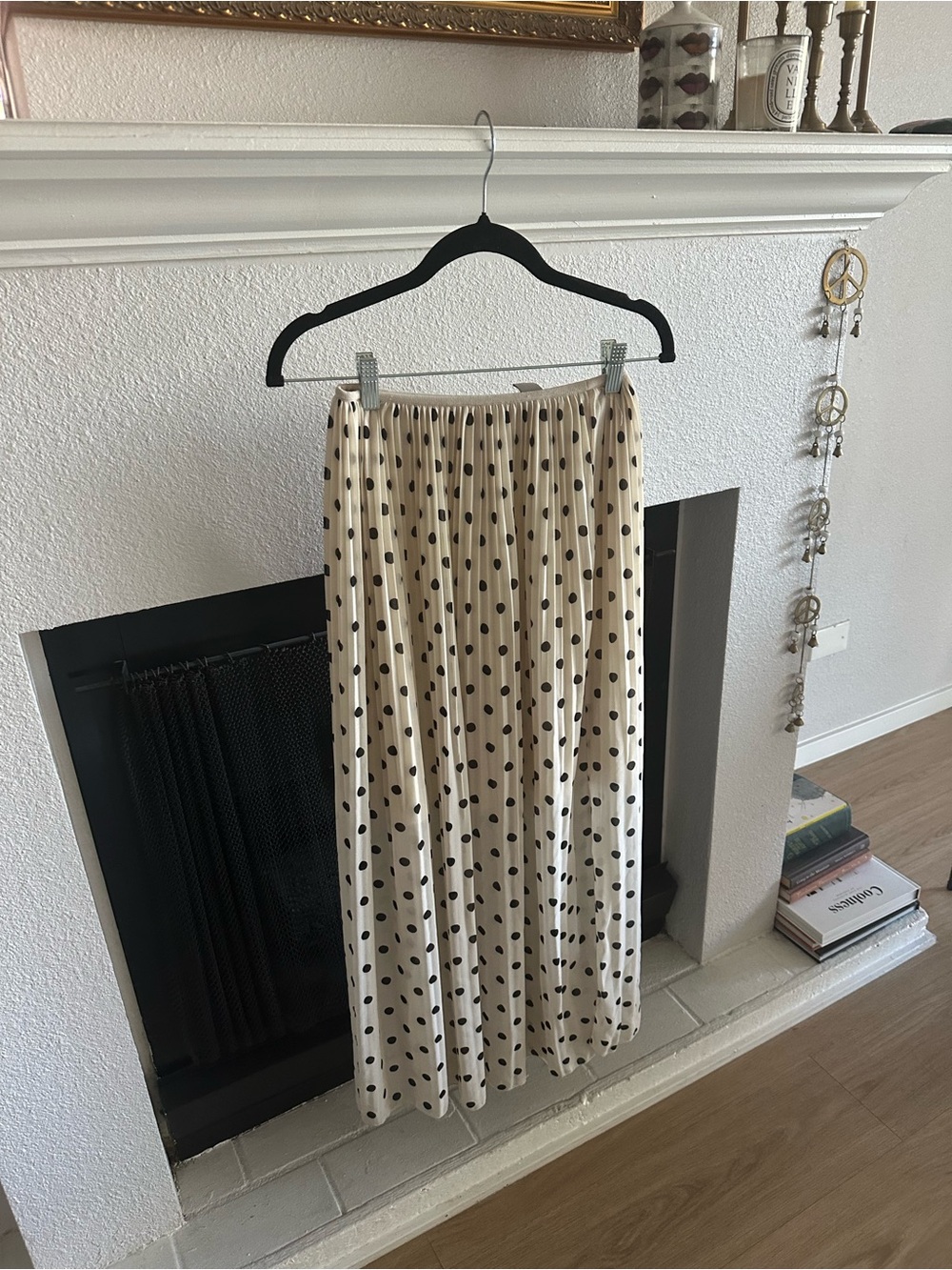 H&M Cream Midi Skirt with Black Polka Dots
